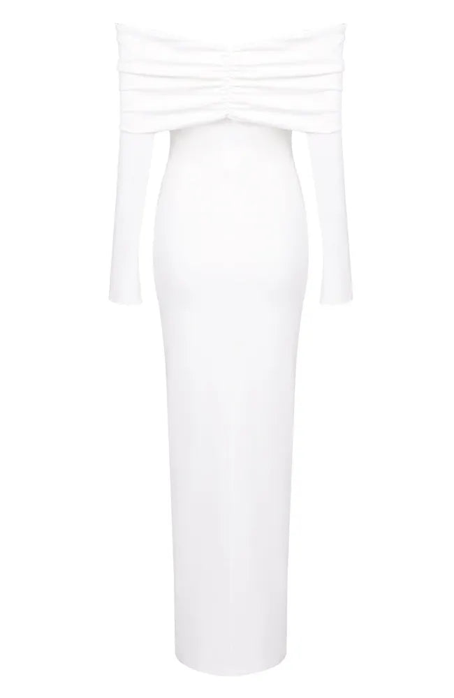 Long Sleeve Off The Shoulder Maxi Dress White