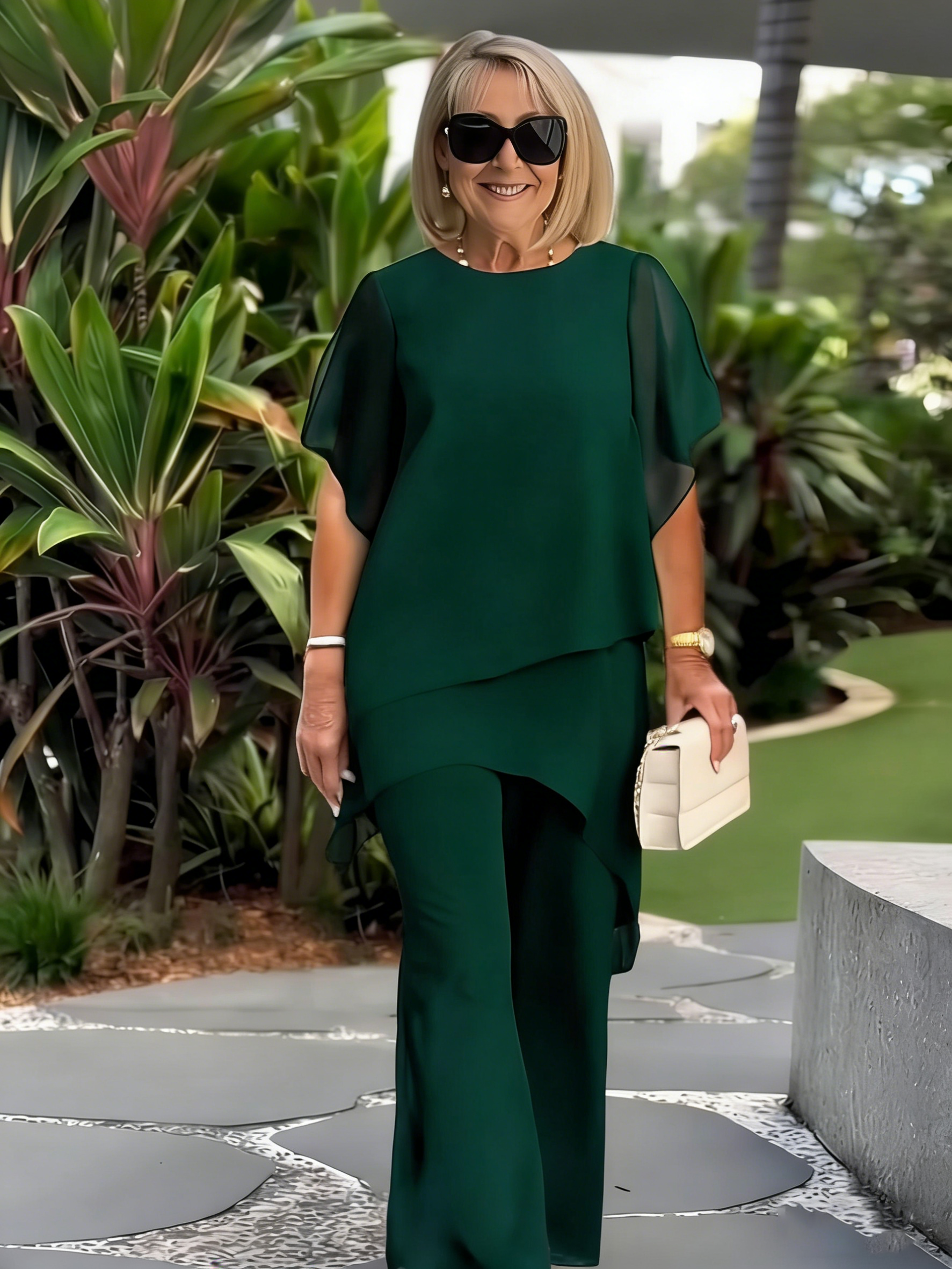 Elegant Double-layer Top and Pants Two-piece Set