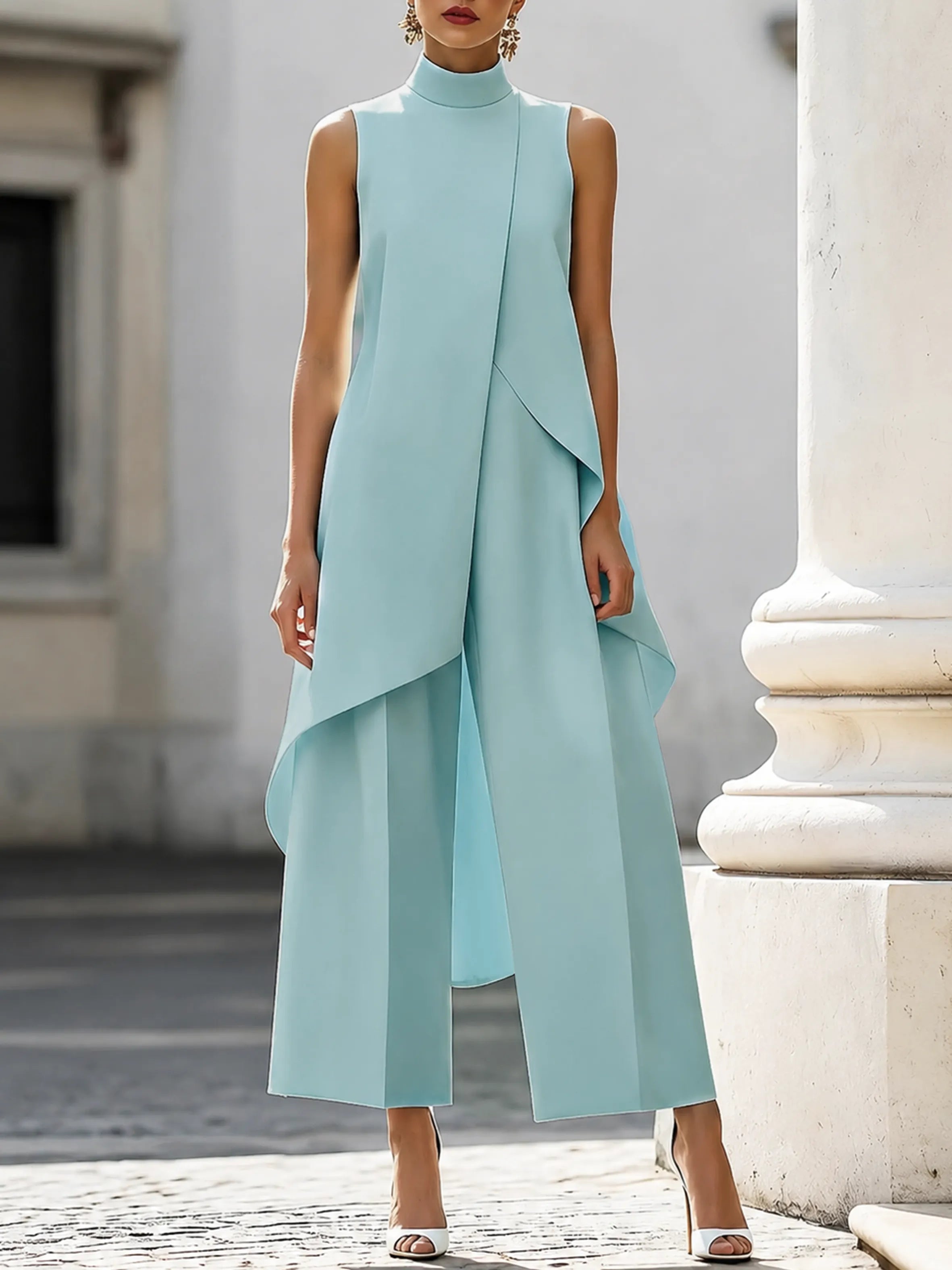 Asymmetric Layered Sleeveless Top & Wide-Leg Pants Set
