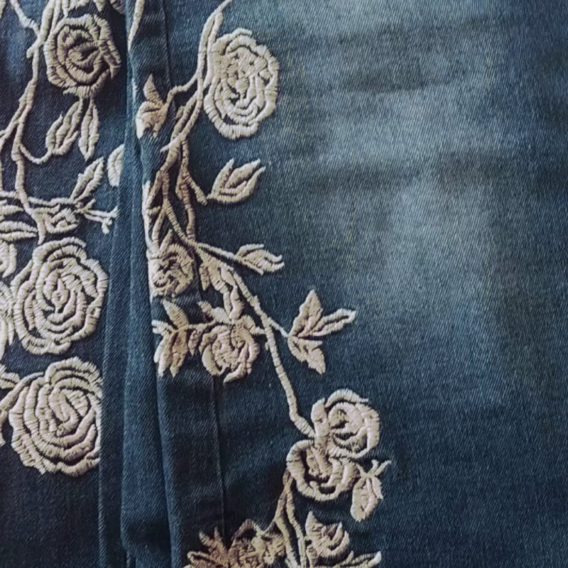 Vintage Bohemian Rose Embroidered Washed Flared Jeans