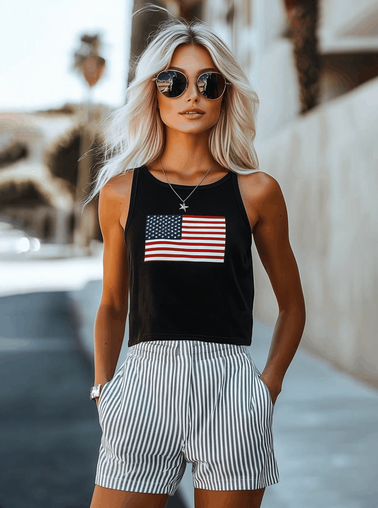 [24-hour shipping out]Loose Casual Everyday Printed Top Striped Shorts Set