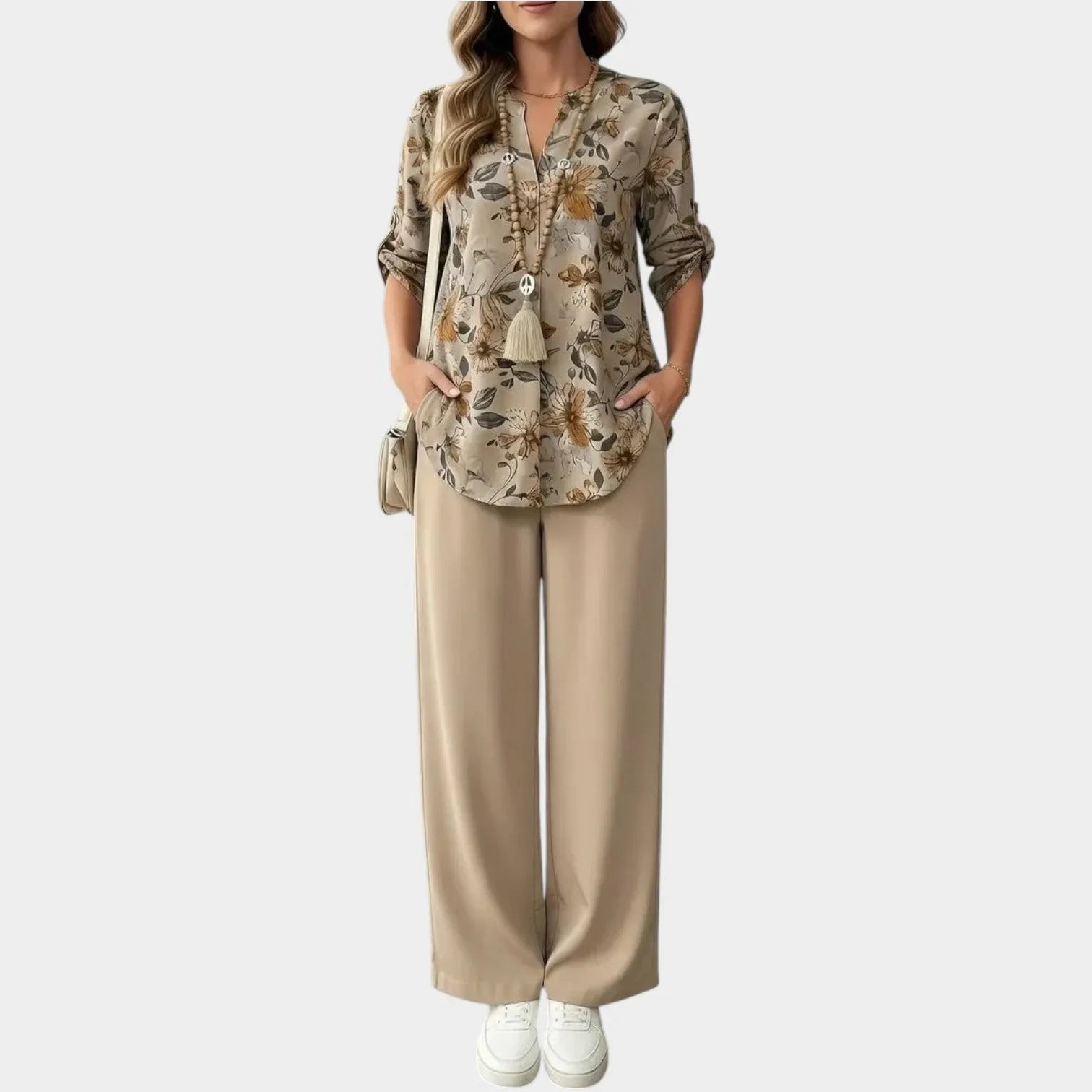 Floral Blouse and Wide-Leg Pants Set