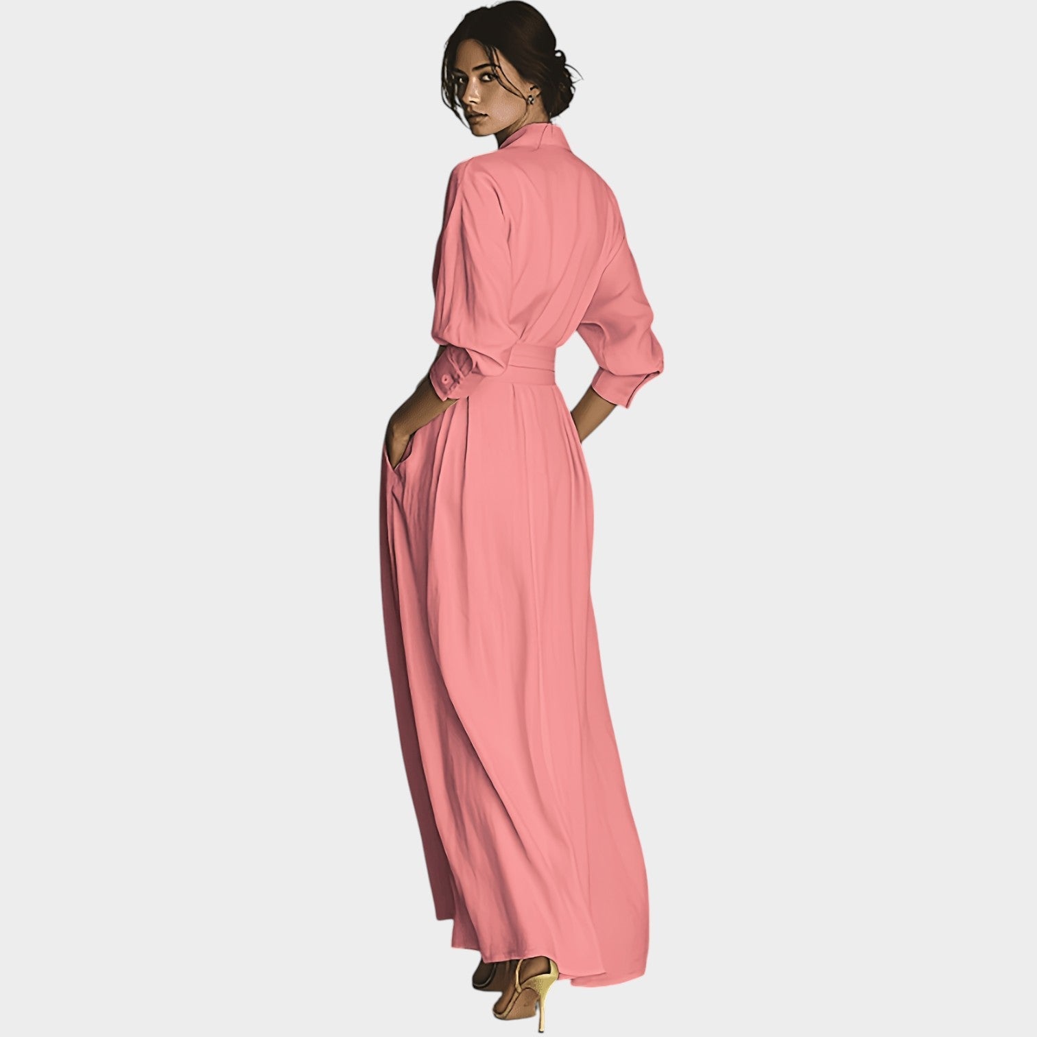 Belted Flowing Maxi Shirt Dress