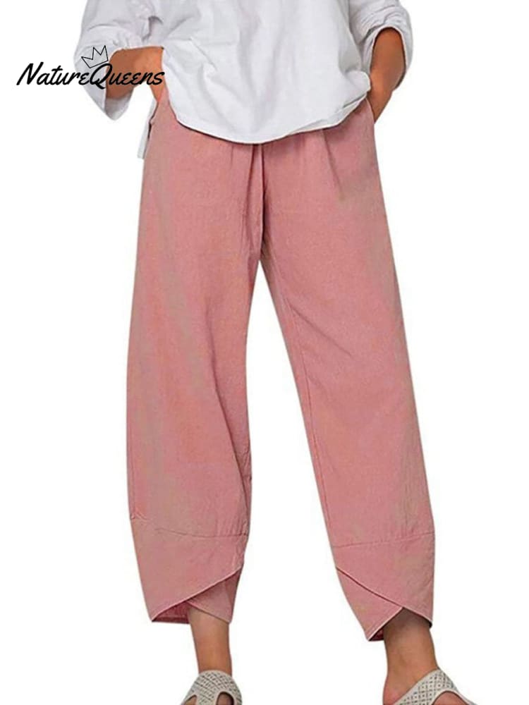 Women's Solid Color Loose Elegant Casual Simple Cotton And Linen Ninth Pants