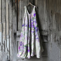 Vintage Violet Floral Art Linen Tank Dress 3f29