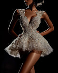 Pearl Sequins and Rhinestones Mini Dress
