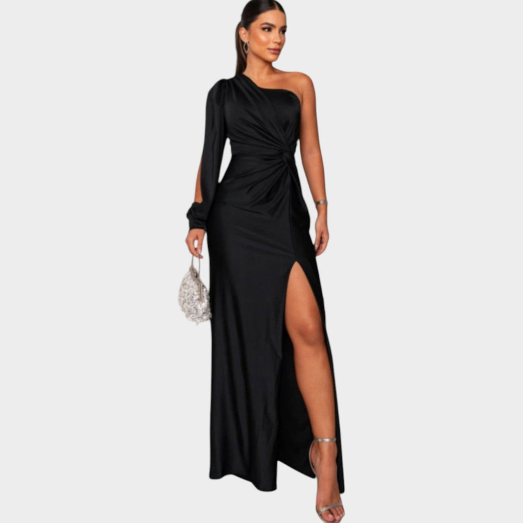 One-Shoulder Satin Evening Gown