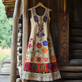 Women's Vintage Floral Embroidery Art Patchwork Dress