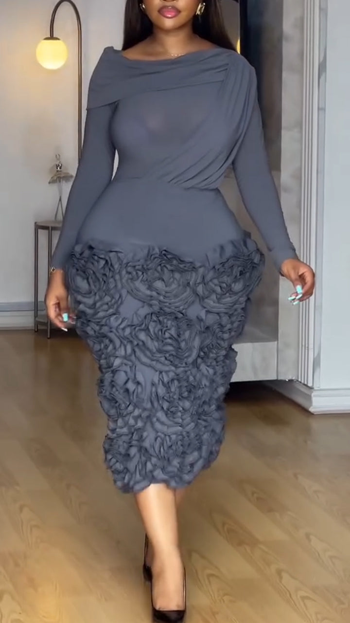 Women Round Neck Patchwork Flower Slim Fit Elegant Temperament Dress