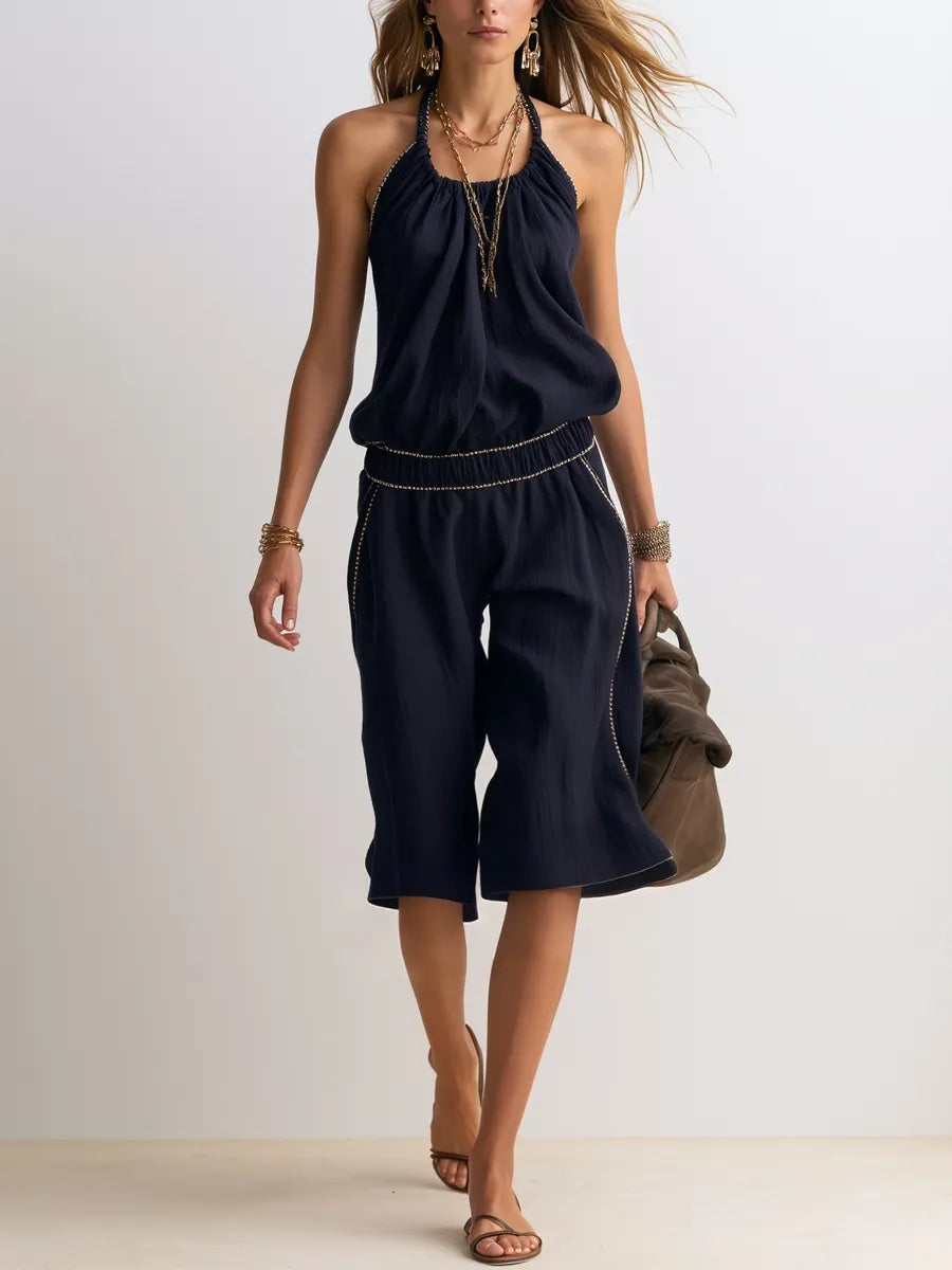 Bohemian Style Navy Blue Jumpsuit