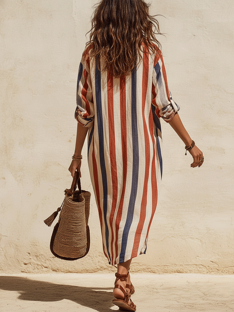 Casual Chic Coastal Breeze Lightweight Patriotic Stripe Midi Dress