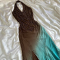 Women's Brown and Blue Dress