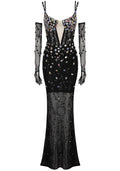 Crystal Sequin Bustier Maxi Dress Black