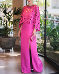 Women's Hollow Shawl Pink Slit Dress