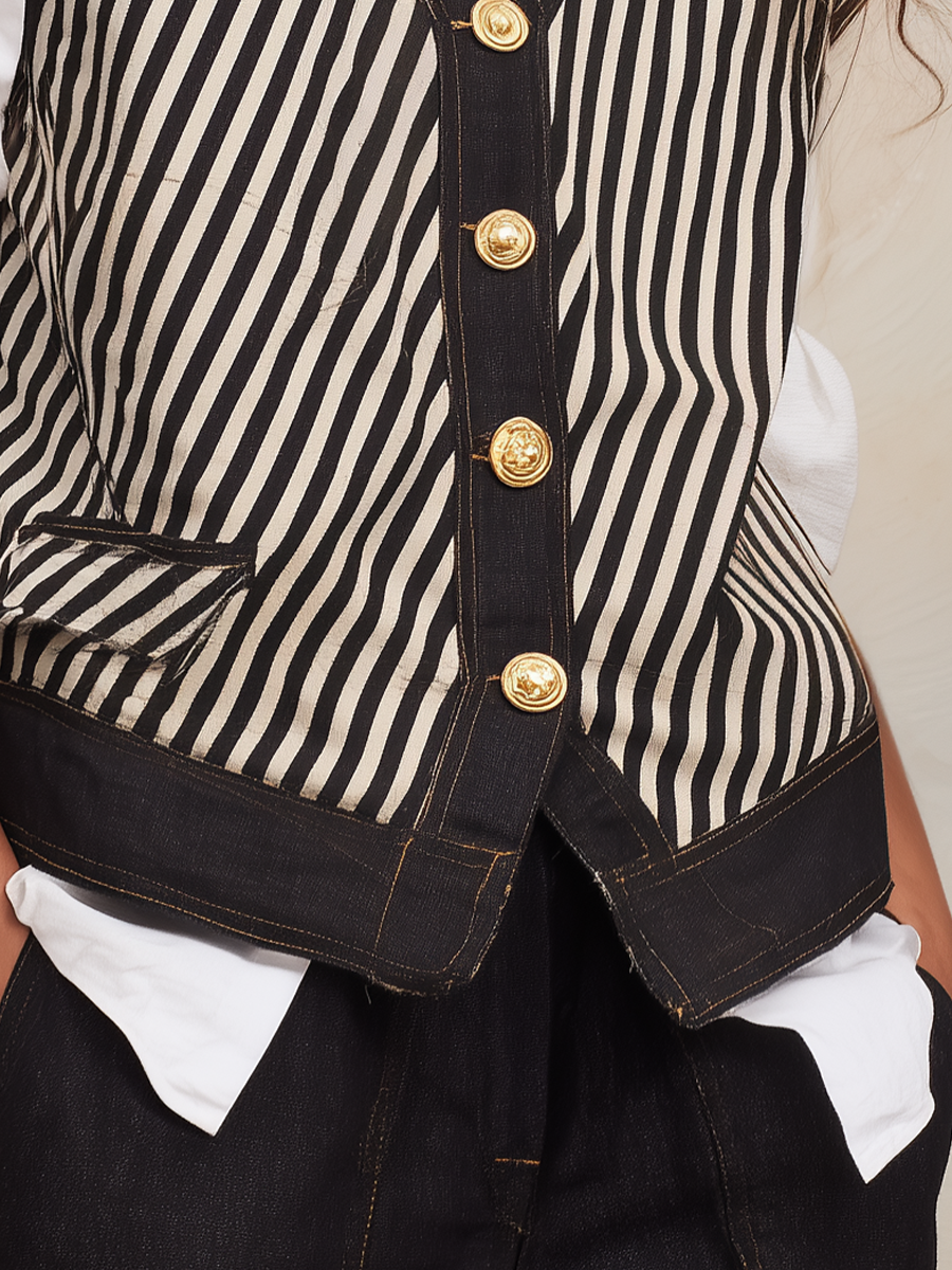 Refined Black Stripe Tailored Vest