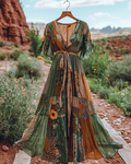 Summer vacation bohemian hand embroidered chiffon dress dc14