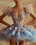 Sexy Embroidered Sequined Rhinestone Tulle Mini Dress