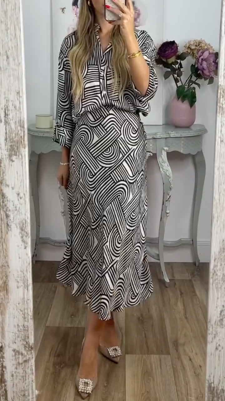 Geometric Print Shirt & Midi Skirt Co‑Ord Set