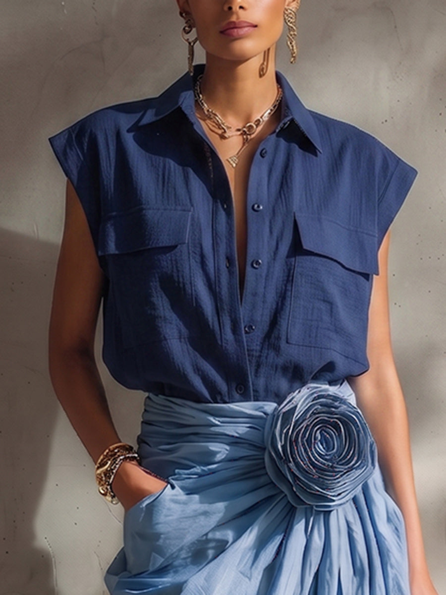 Elegant & Minimalist Polo Collar Cotton-linen Shirt