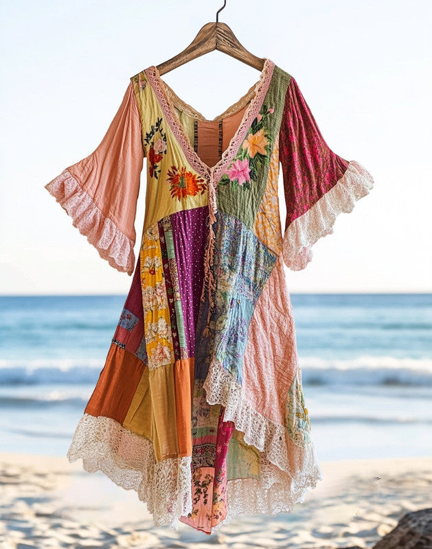 Vintage Summer Print Patchwork Dress 0be0