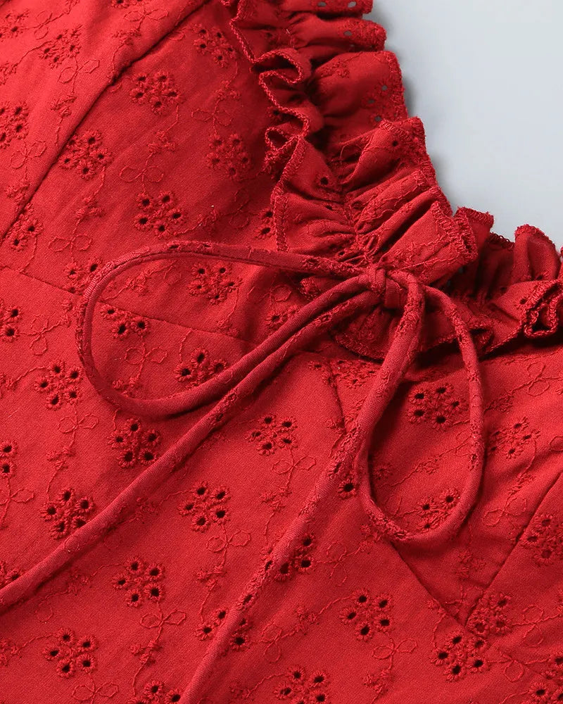 Bardot Broderie Corset A Line Dress Red