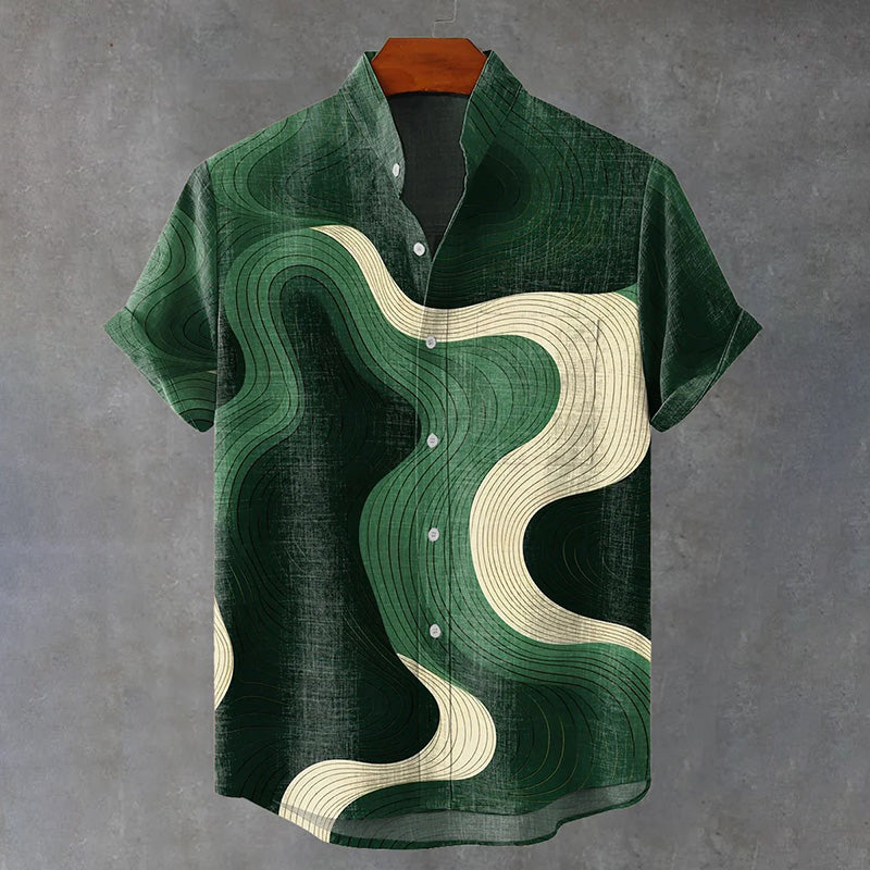 Japanese Abstract Geometric Pattern Art Print Casual Shirt