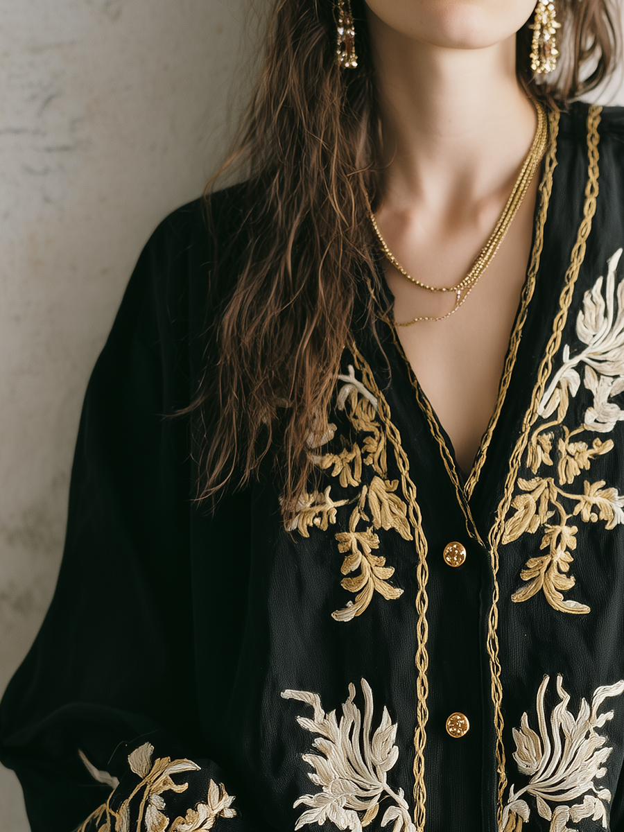 Timeless Black Floral Embroidered Cardigan