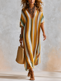 Bohemian Style Multi Colored Striped Knit Maxi Dress