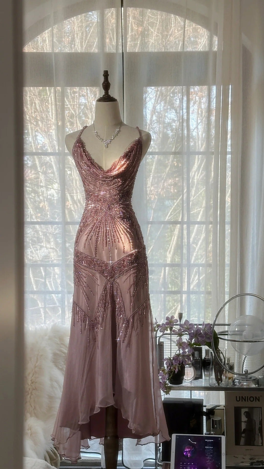 Vintage Evening Dresses, Sleeveless Pink Party Gowns  25514