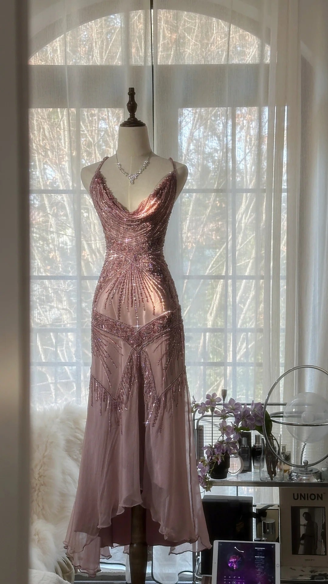 Vintage Evening Dresses, Sleeveless Pink Party Gowns  25514