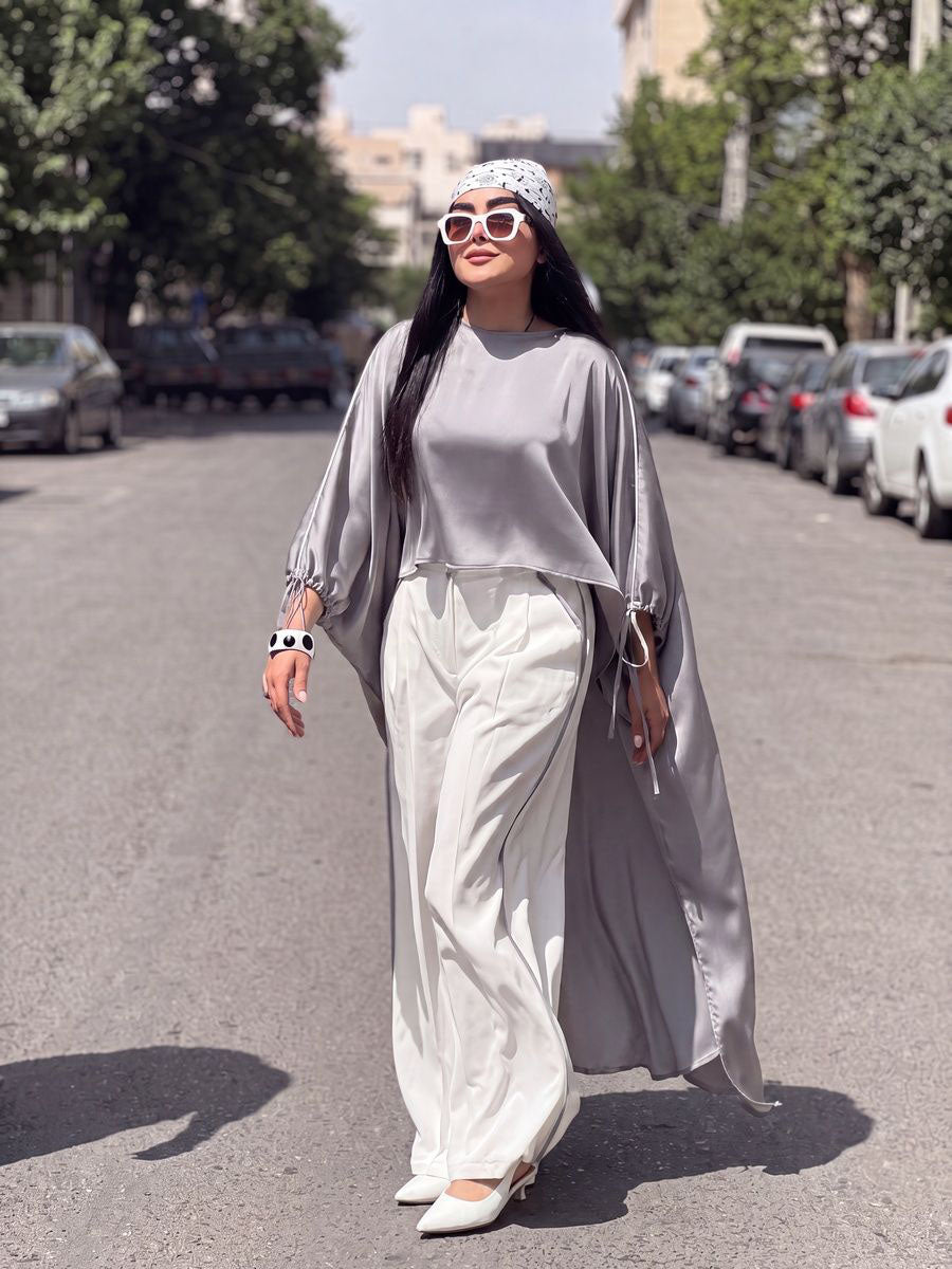Solid Color Drawstring Loose High-low Round-neck Blouses&shirts Tops