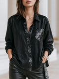 Effortless Evening Shiny Oversized Collared Shirt Top