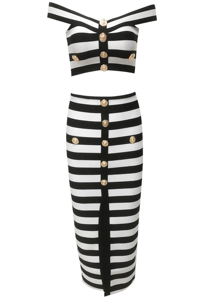 Bardot Stripes Two Piece Midi Dress Black White
