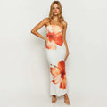 Solara Strapless Tropical Floral Print Maxi Dress – Orange & Ivory Summer Bandeau Dress