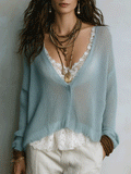 Effortless Coastal Breeze Powder Blue Lightweight Sweater