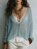 Effortless Coastal Breeze Powder Blue Lightweight Sweater