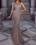 Women's Sleeveless Slit Sequin Evening Dress