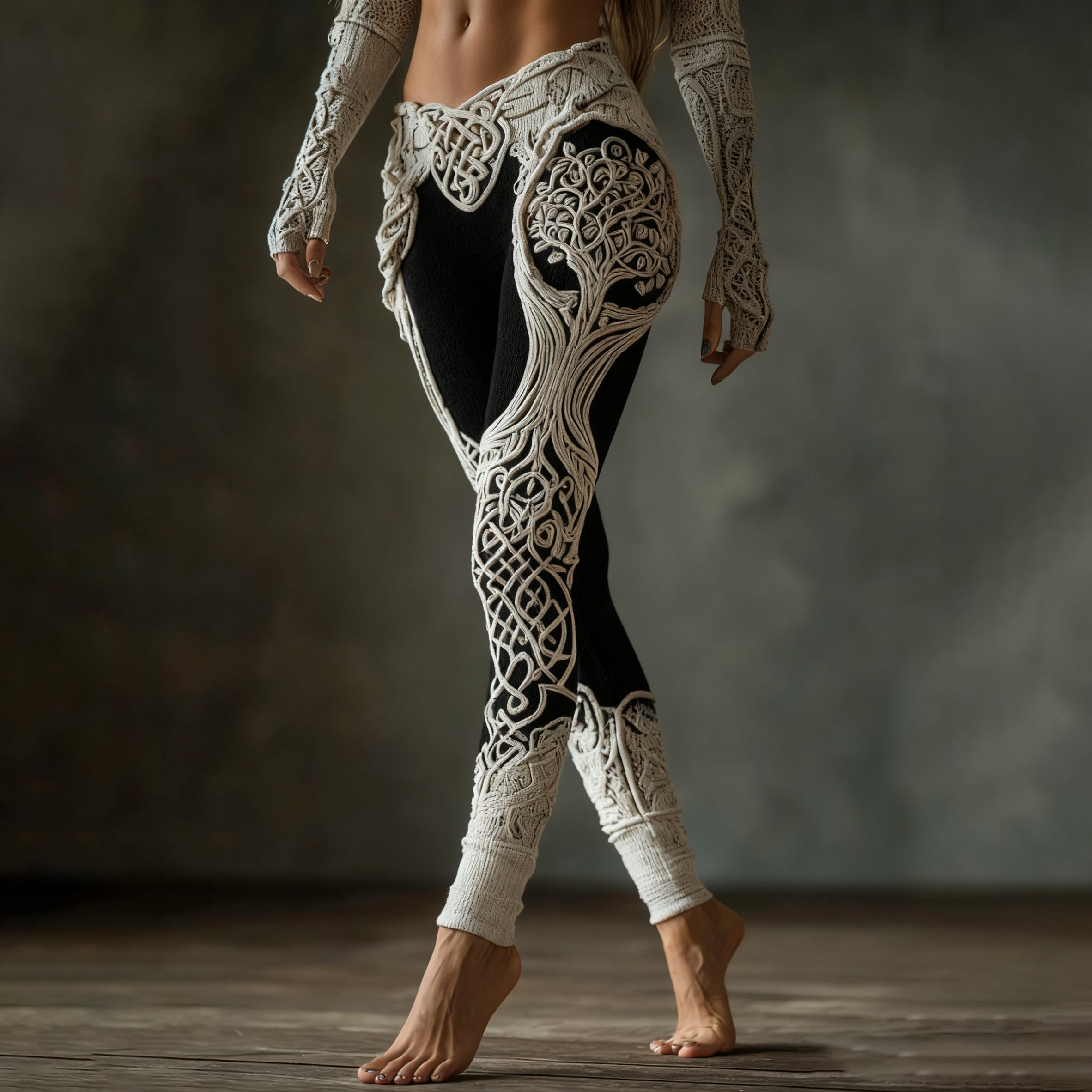 Vintage Viking Tree Of Life Celtic Knot Contrasting Colors Art Knit Cozy Leggings