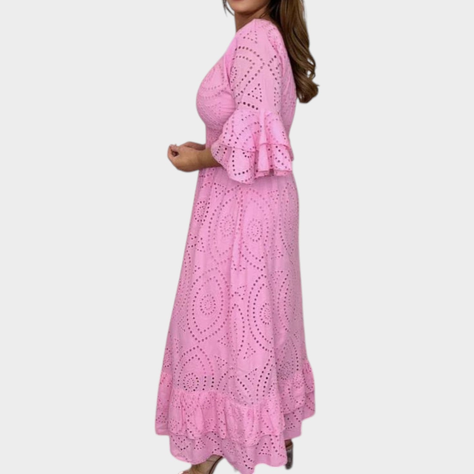 Eyelet Lace V-Neck Maxi Dress