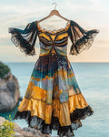 Summer Holiday Ruffle Lace Contrast Dress df62