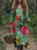 Vintage Flowers Embroidered Linen Blend Maxi Dress