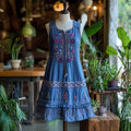 Vintage Bohemian Floral Embroidery Linen Mini Dress