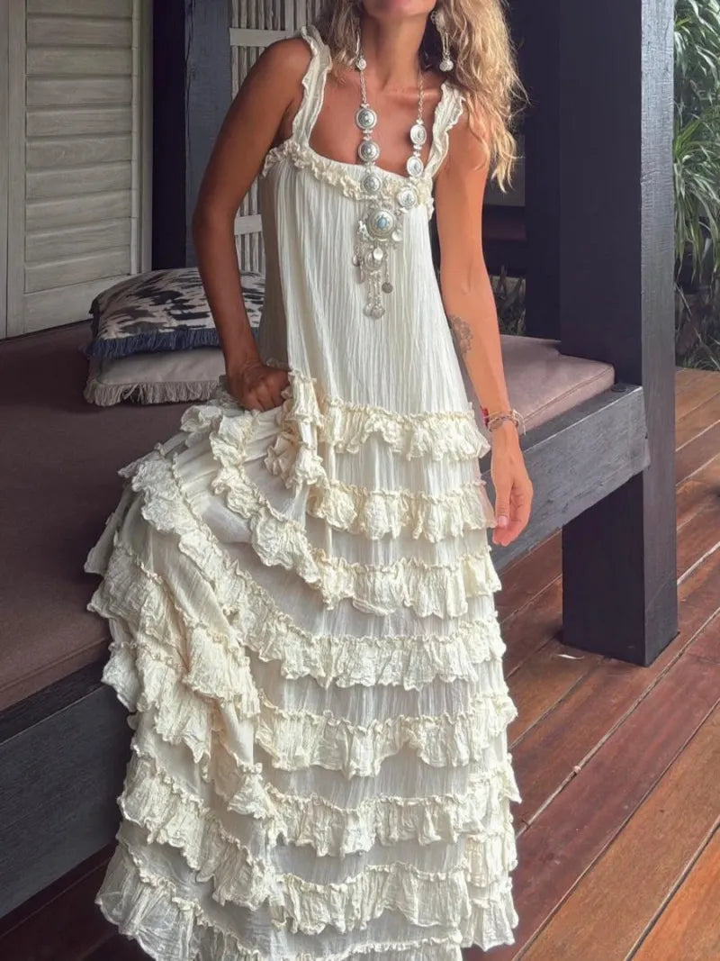 Bohemian Ruffled Tiered Maxi Dress