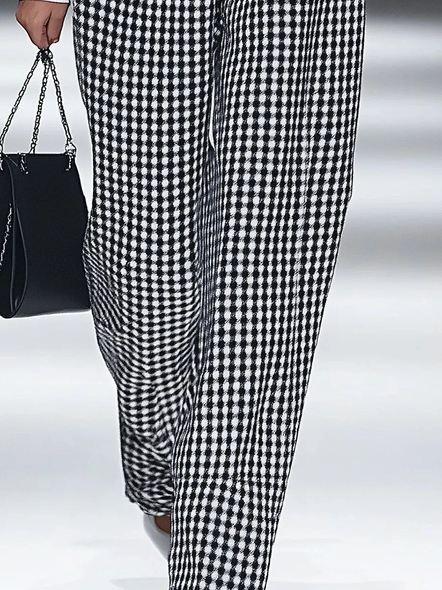 [24-hour shipping out]Fashion Retro Houndstooth Pocket Straight Pants