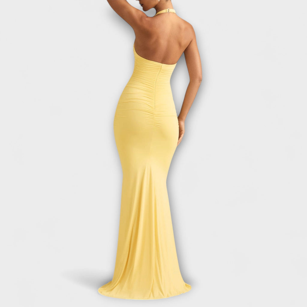 Elegant gala dress with an open back and stunning neckline