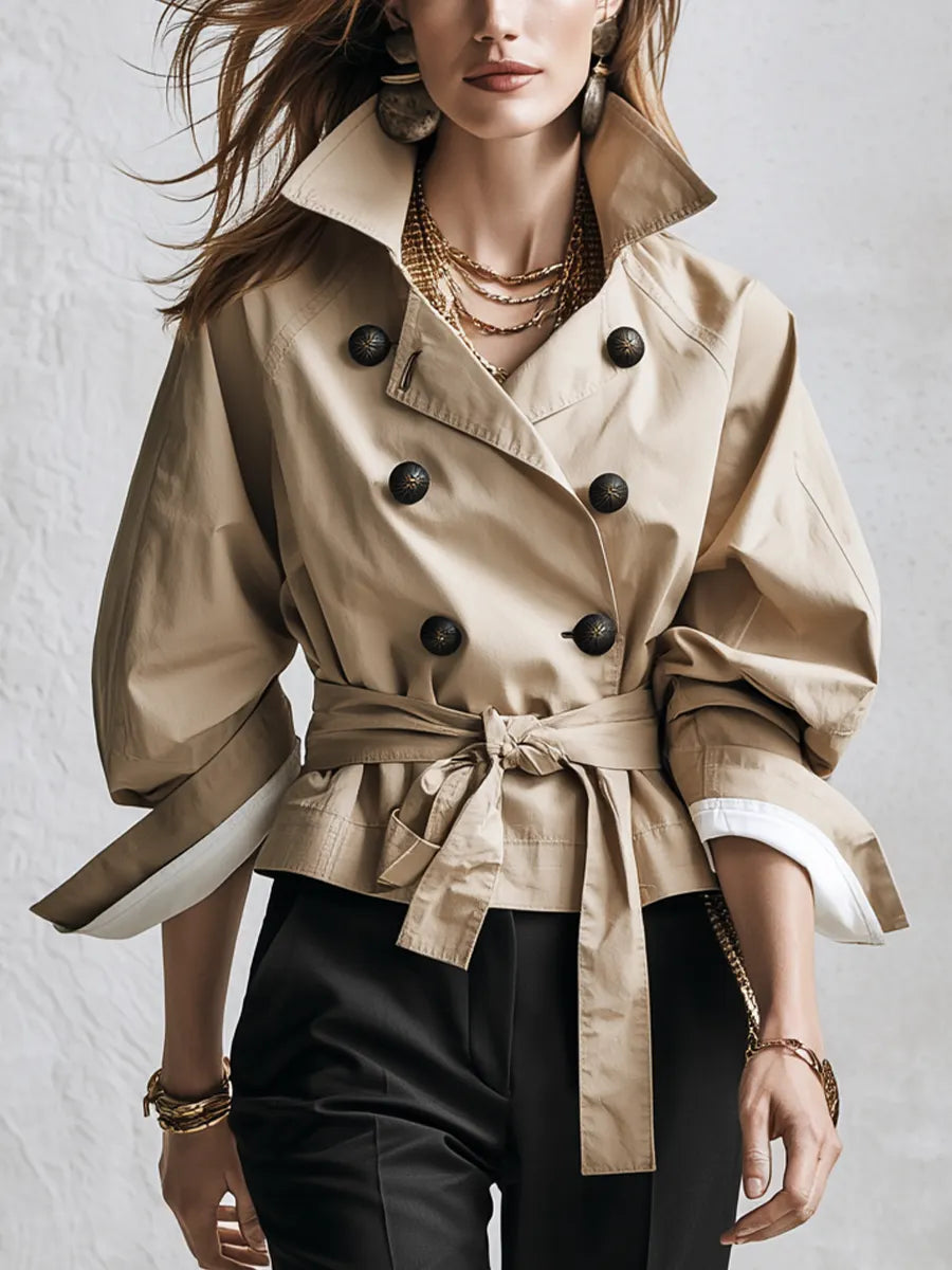 Elegant Double Breasted Belted Trench Coat