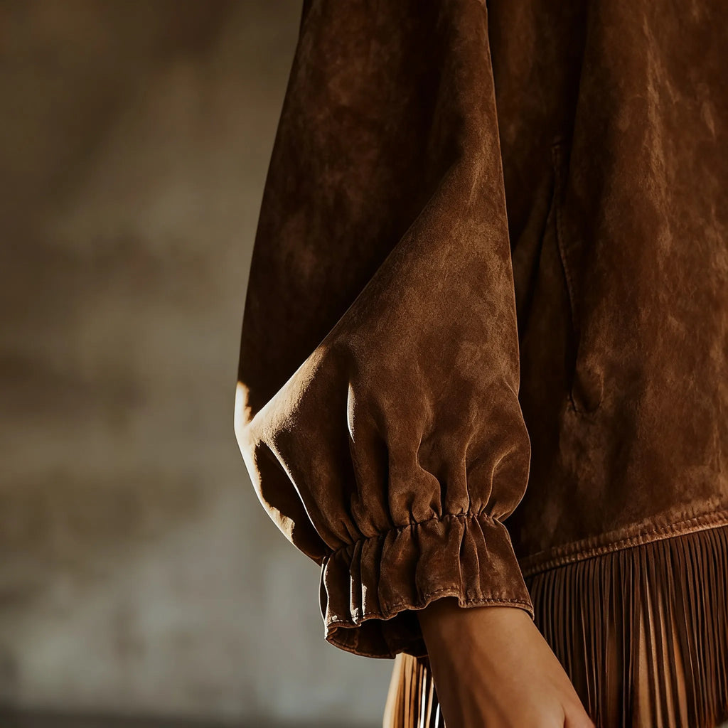 Women's Autumn And Winter Western Retro Suede Fabric Loose Casual Stand Collar Tassel Dress