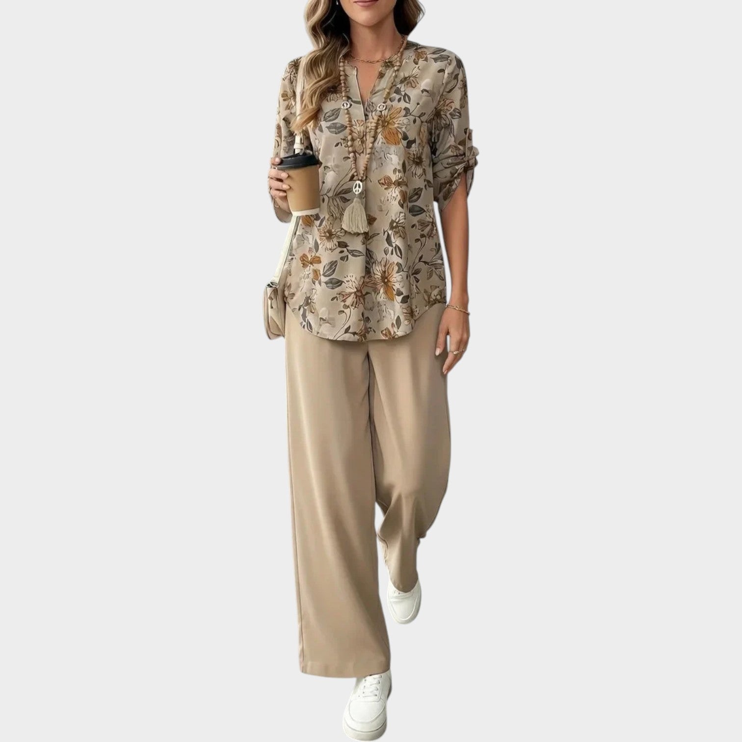 Floral Blouse and Wide-Leg Pants Set