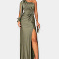 Maxi Dress with Asymmetrical Shoulder and Slit