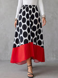 Split-Joint Polka Dot Elasticity Contrast Color High-Low High Waisted Skirts